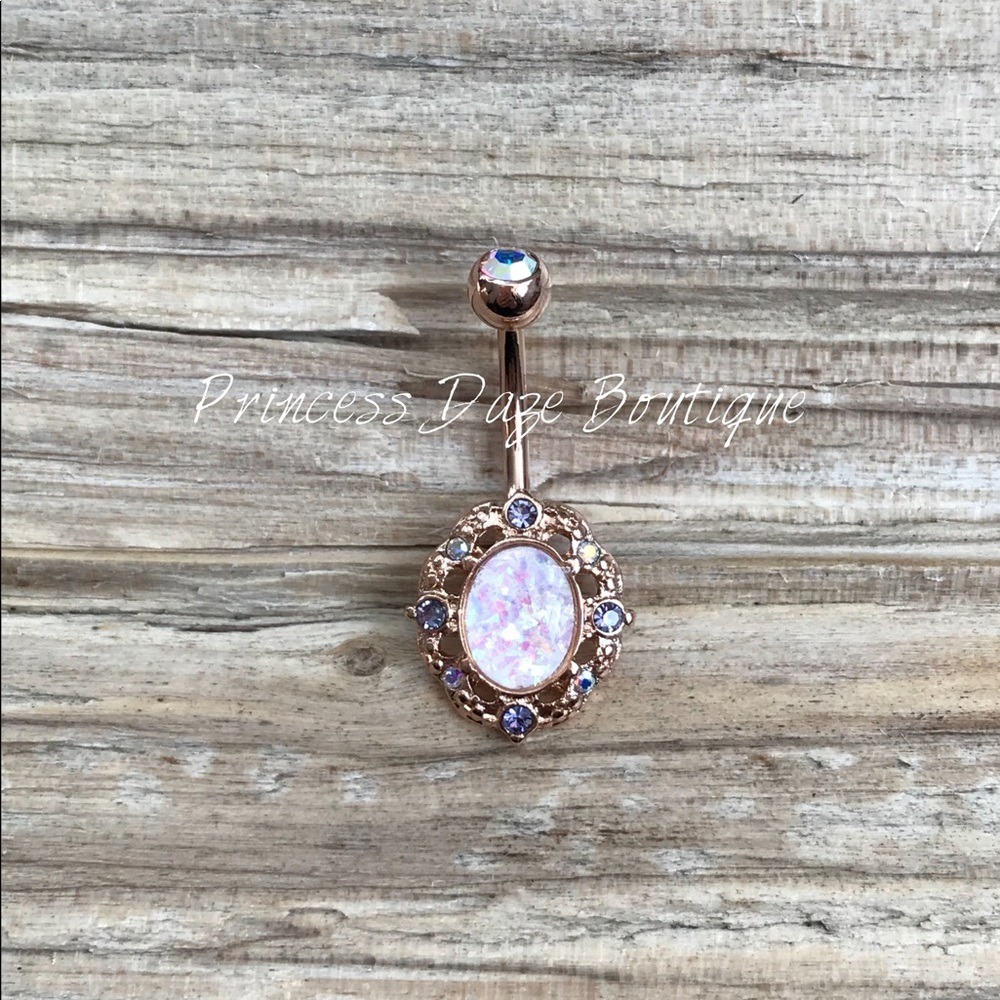 Vintage Rose Gold‎ Opal Belly Button Ring